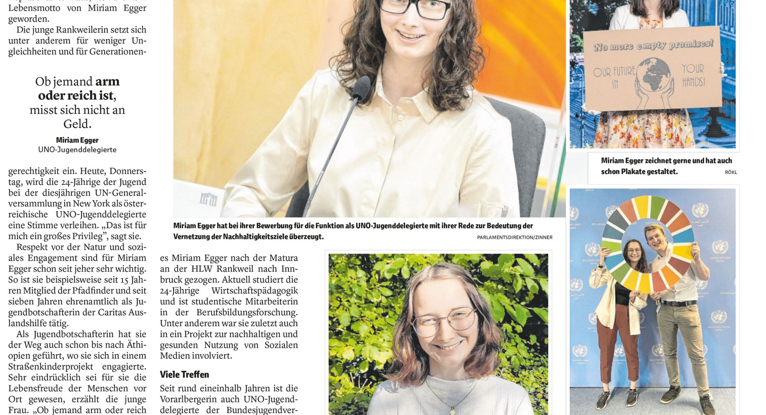 Miriam Egger bei der UN-Generalversammlung - VN-Artikel vom 29.09.2022